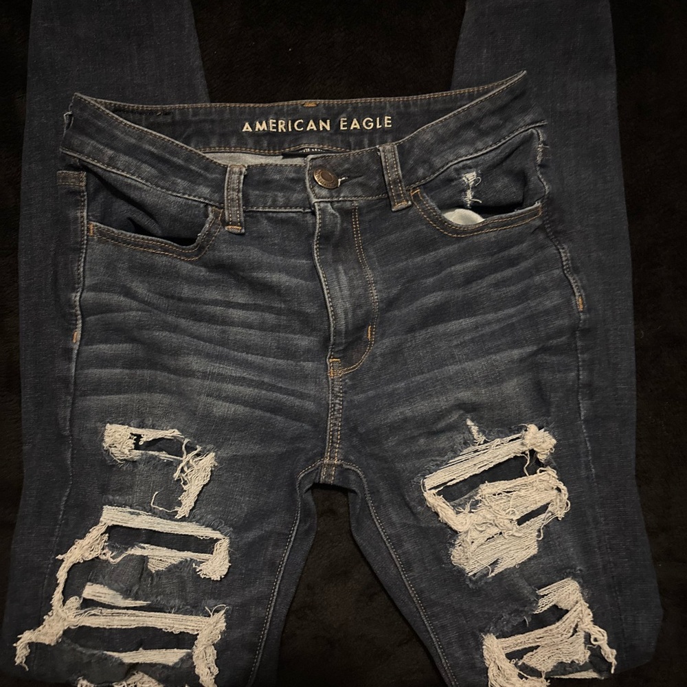 American Eagle Outfitters Women's Ripped Skinny Jeans - Dark Blue